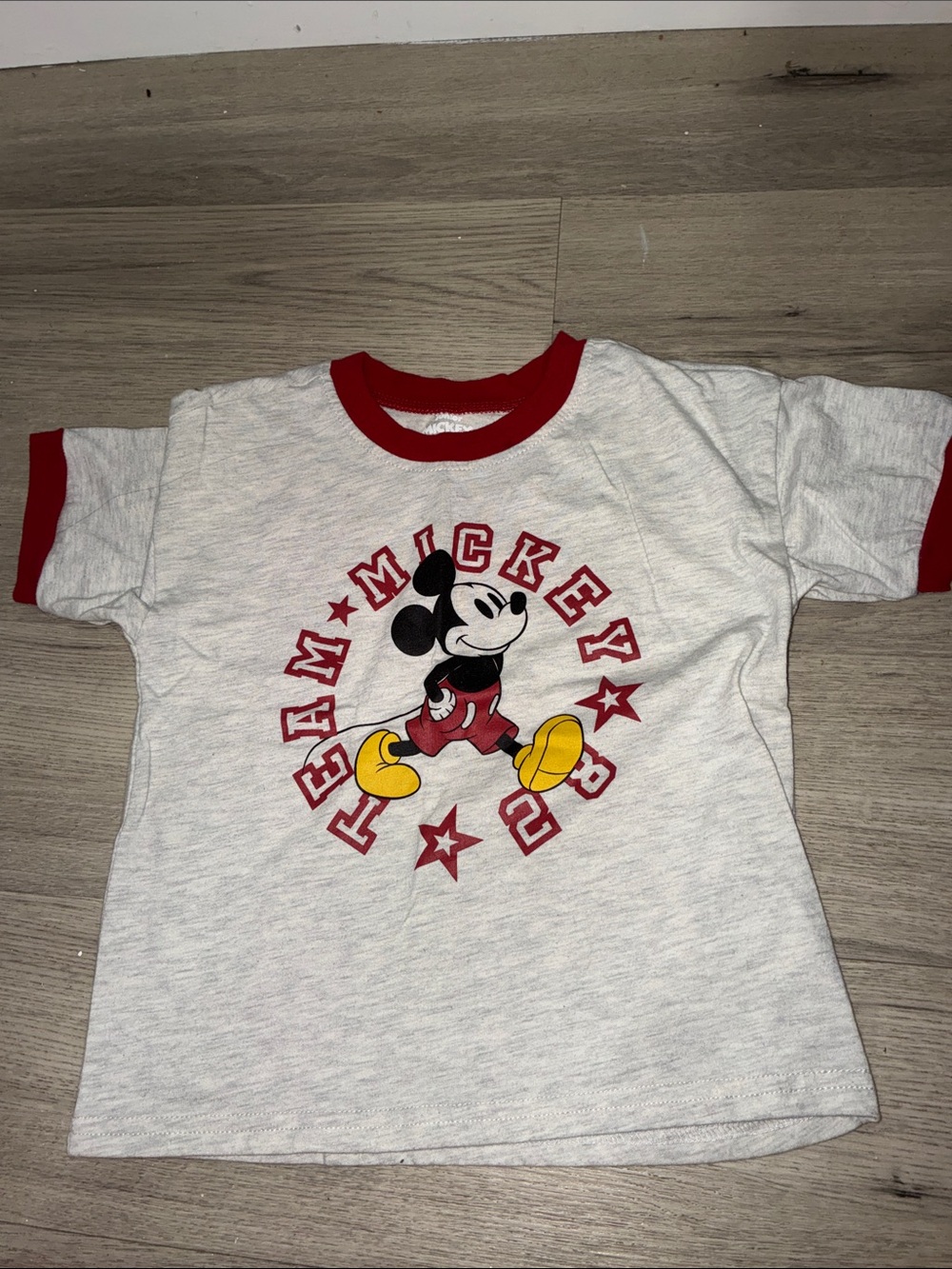 Junior Mickey Grey Short-Sleeve Mickey Ringer Tee with Red Trim
